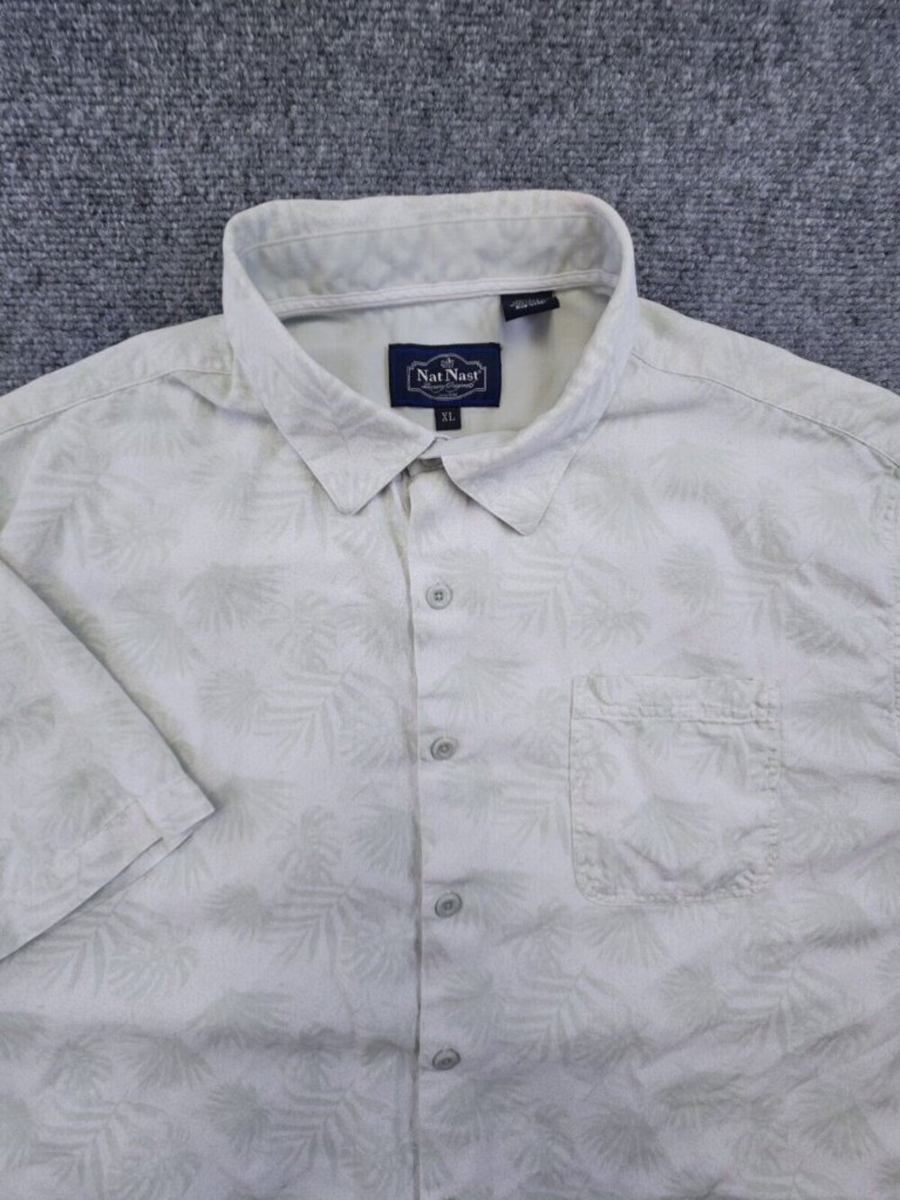 Nat Nast Luxury Originals Men XL Silk Cotton Short Sleeve Button Up Floral Green